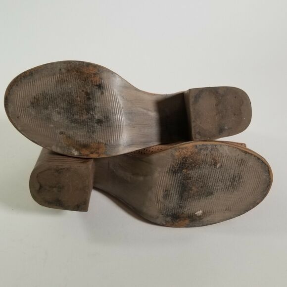 Steve Madden Womens Ankle Boot Size 8 Tala Peep Toe Block Stacked Heel Tan - Picture 6 of 12